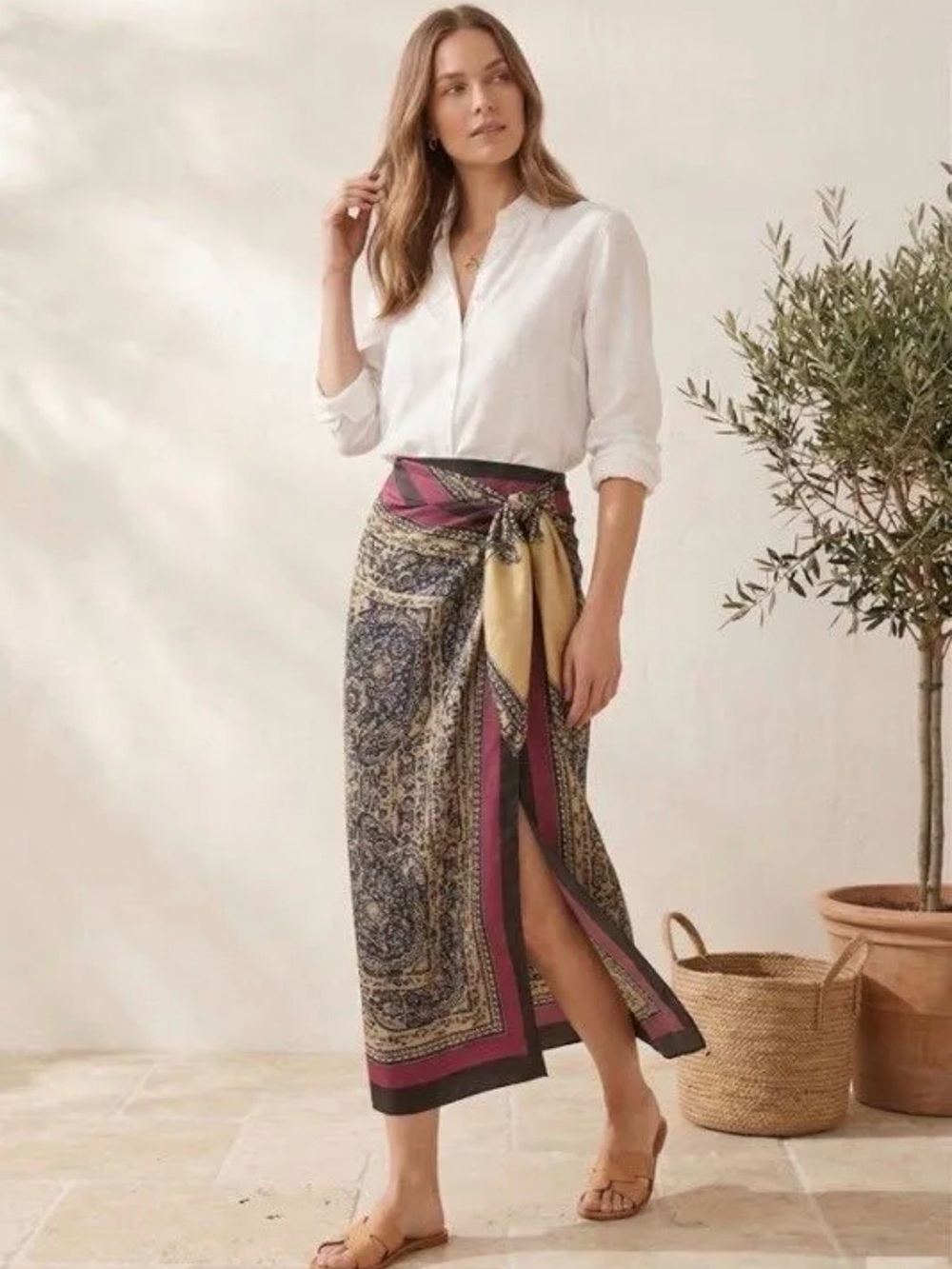 Paisley Wrap Maxi Skirt in Burgundy and Gold